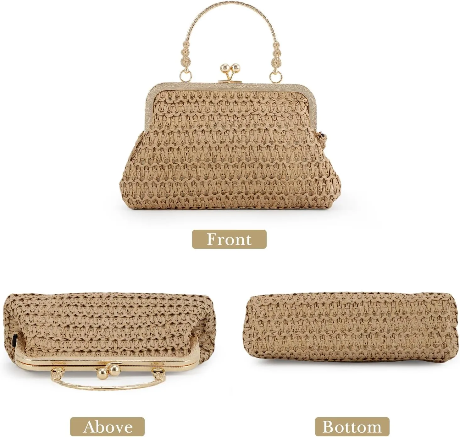 Lanpet Straw Clutch Purses for Women, Summer Evening Handbags, Woven Beach Shoulder Handbags for Party, Prom, Wedding
