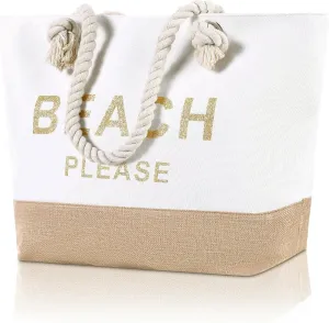 Large Canvas Beach Tote Bag with Zipper Women Swim, Travel, Shopping, Gym and Beach Holiday Cruise Essentials