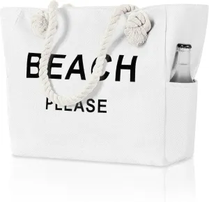 Large Canvas Beach Tote Bag with Zipper Women Swim, Travel, Shopping, Gym and Beach Holiday Cruise Essentials