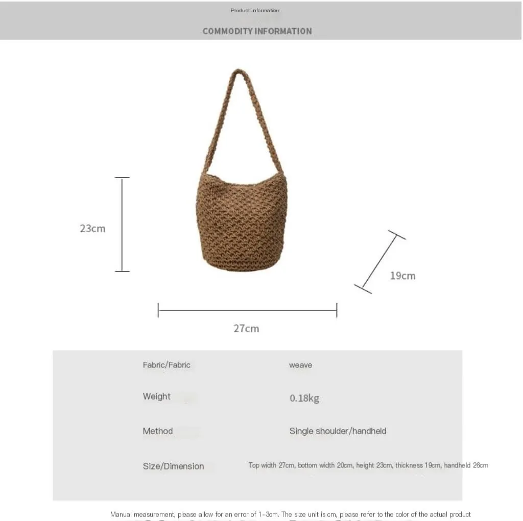 Large capacity Bag Simple and Casual Straw Handbag: Enjoy a Carefree Life Ladies shoulder Bag(Wit)