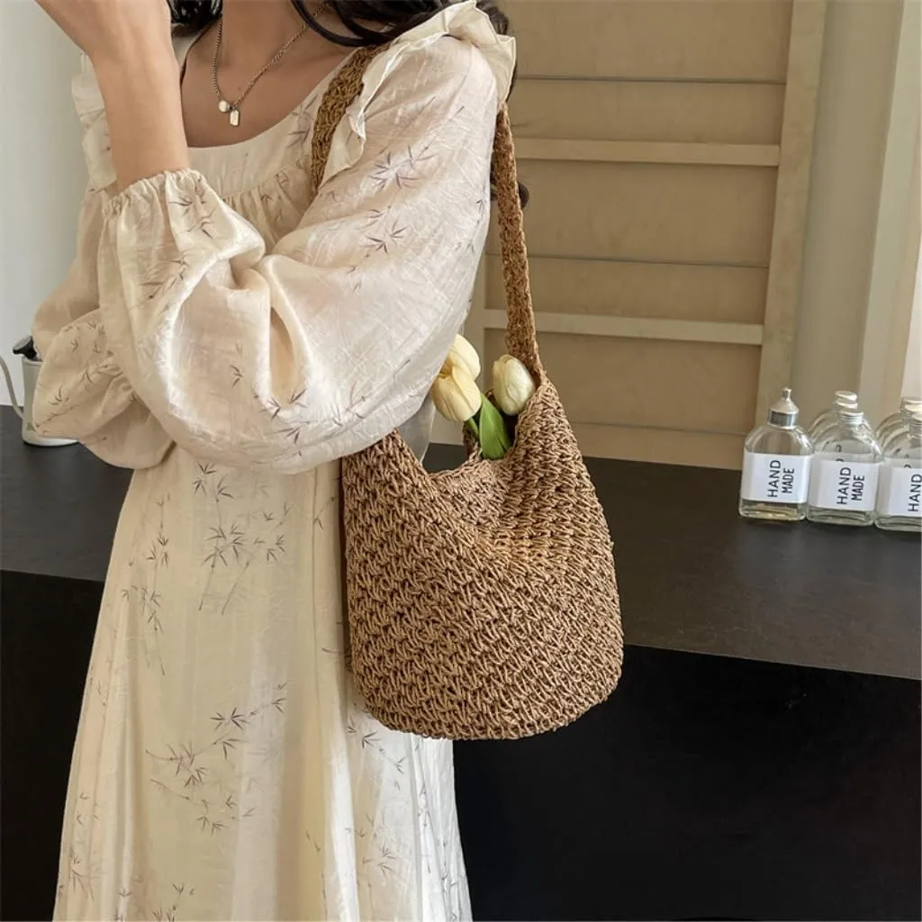 Large capacity Bag Simple and Casual Straw Handbag: Enjoy a Carefree Life Ladies shoulder Bag(Wit)