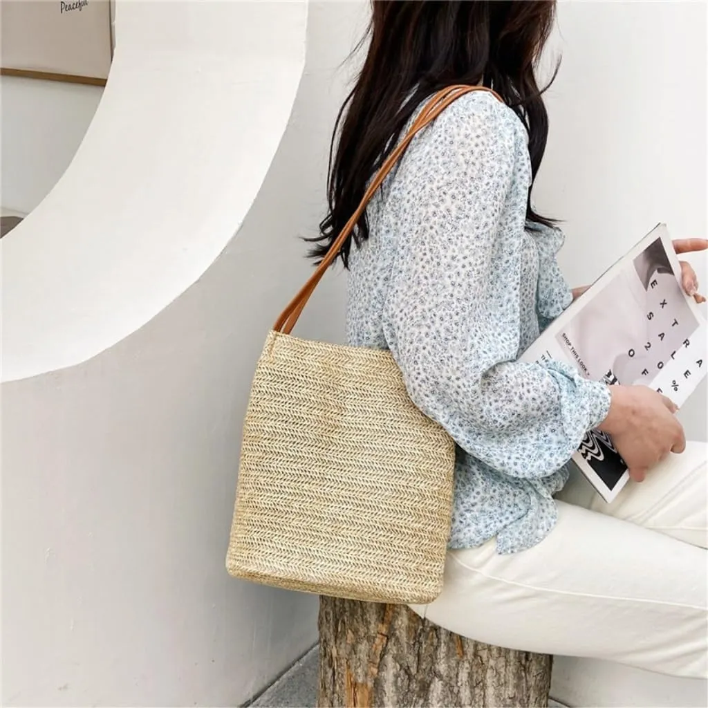 Large capacity Bag Simple and Casual Straw Shoulder Bag: Start a Carefree Outing Mode Ladies shoulder Bag