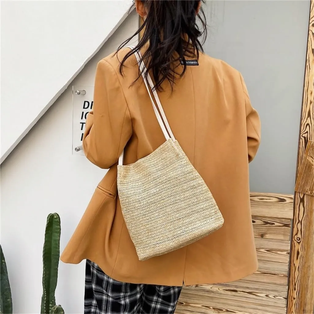 Large capacity Bag Simple and Casual Straw Shoulder Bag: Start a Carefree Outing Mode Ladies shoulder Bag