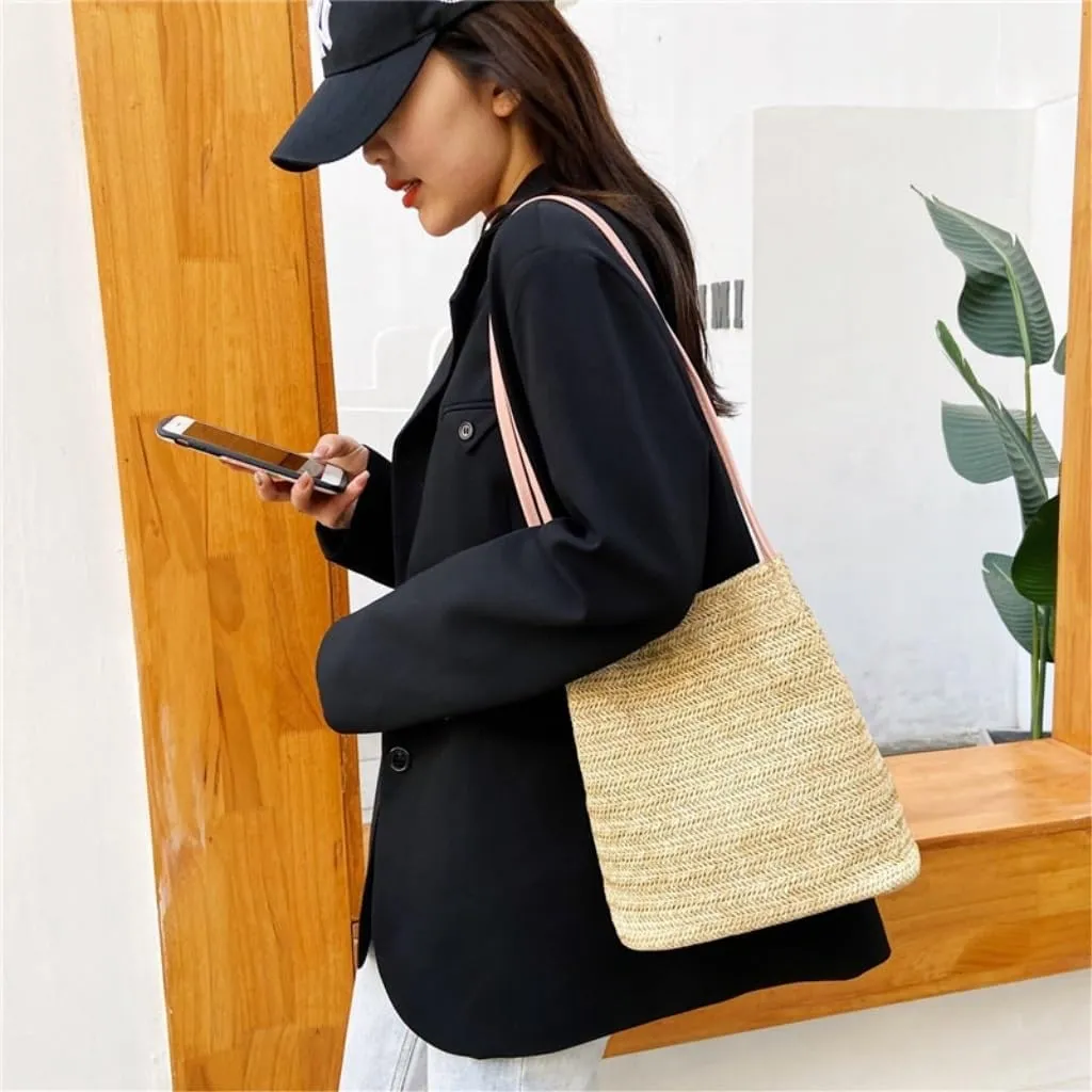 Large capacity Bag Simple and Casual Straw Shoulder Bag: Start a Carefree Outing Mode Ladies shoulder Bag