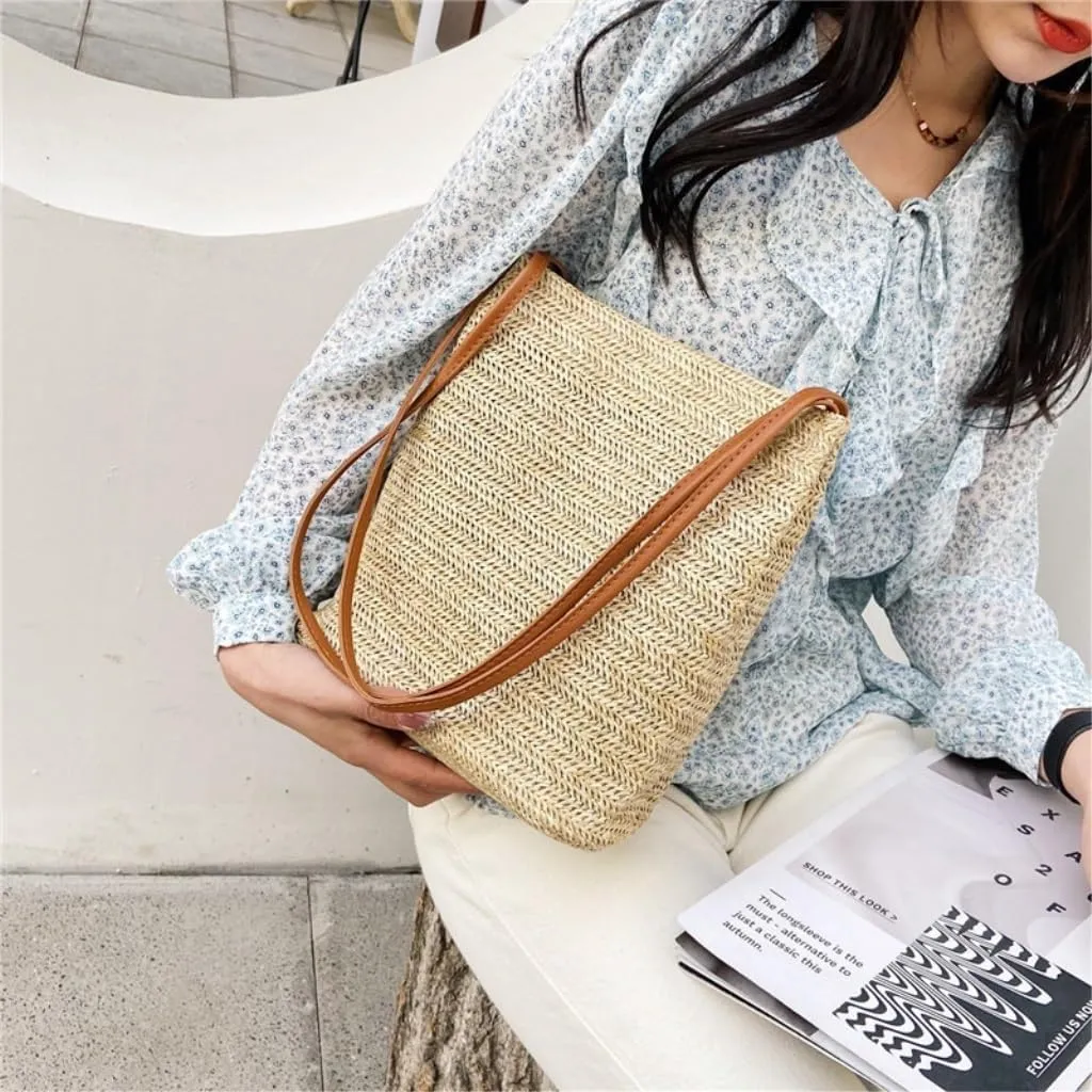Large capacity Bag Simple and Casual Straw Shoulder Bag: Start a Carefree Outing Mode Ladies shoulder Bag