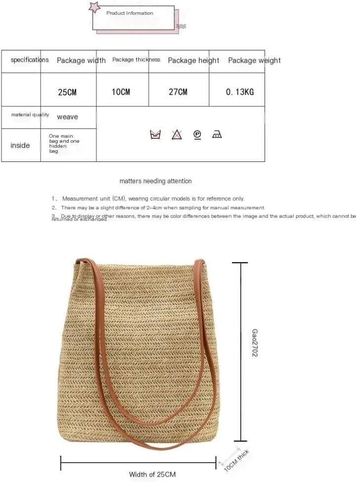 Large capacity Bag Simple and Casual Straw Shoulder Bag: Start a Carefree Outing Mode Ladies shoulder Bag