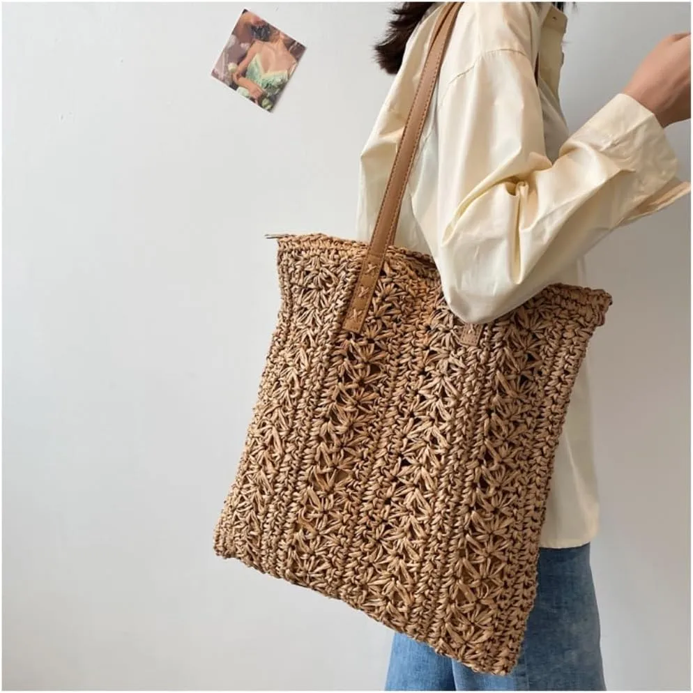 Large capacity Bag Simple Hollow - out Straw Tote Bag: Encounter Leisure Time Ladies shoulder Bag
