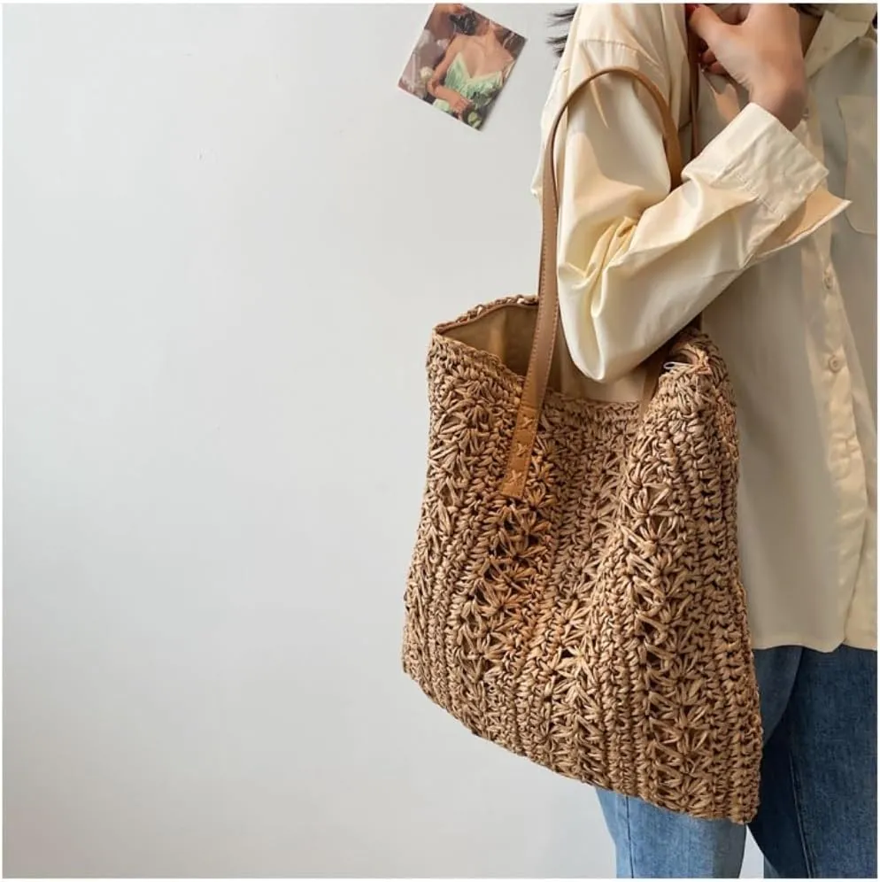 Large capacity Bag Simple Hollow - out Straw Tote Bag: Encounter Leisure Time Ladies shoulder Bag