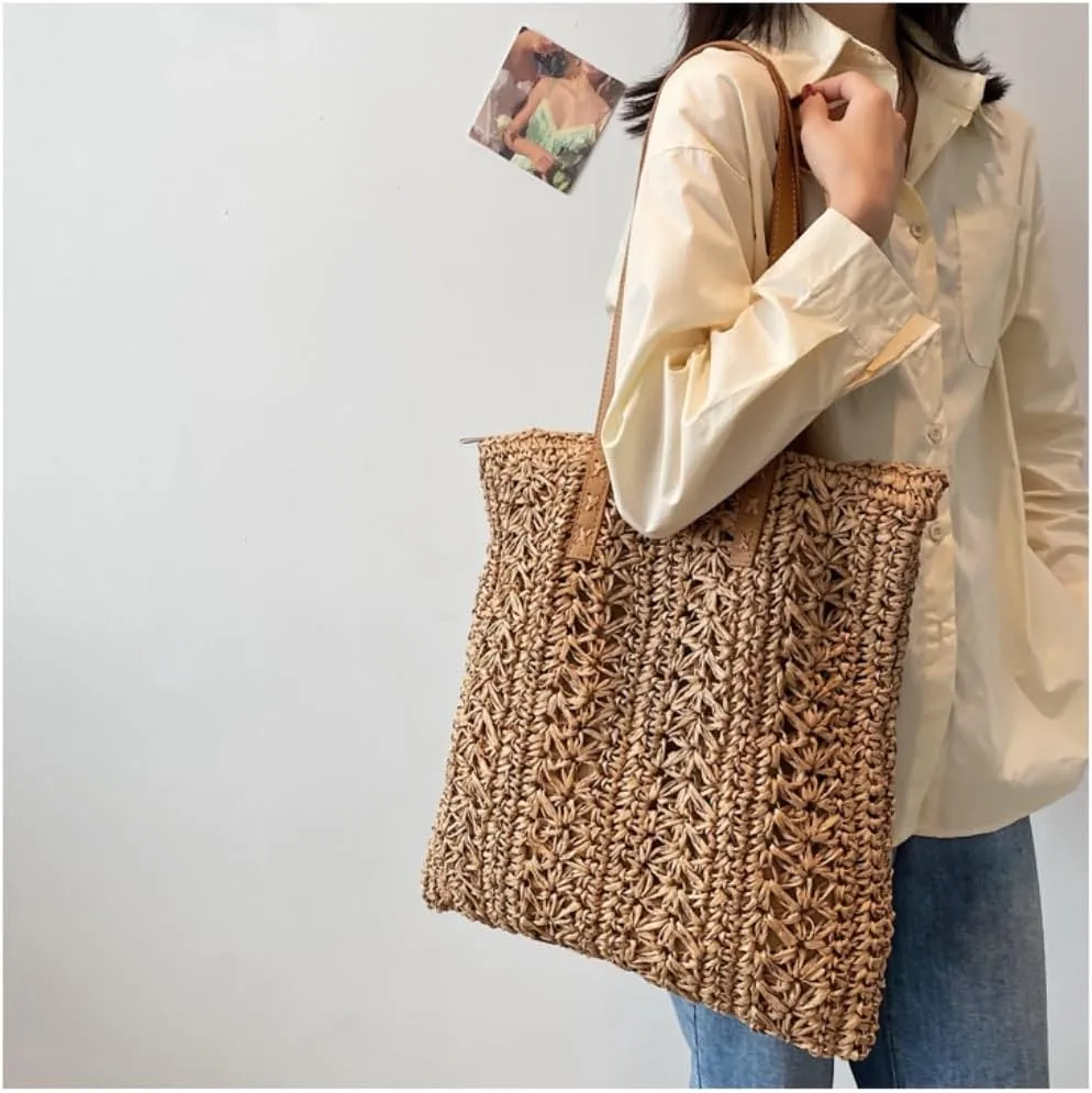 Large capacity Bag Simple Hollow - out Straw Tote Bag: Encounter Leisure Time Ladies shoulder Bag