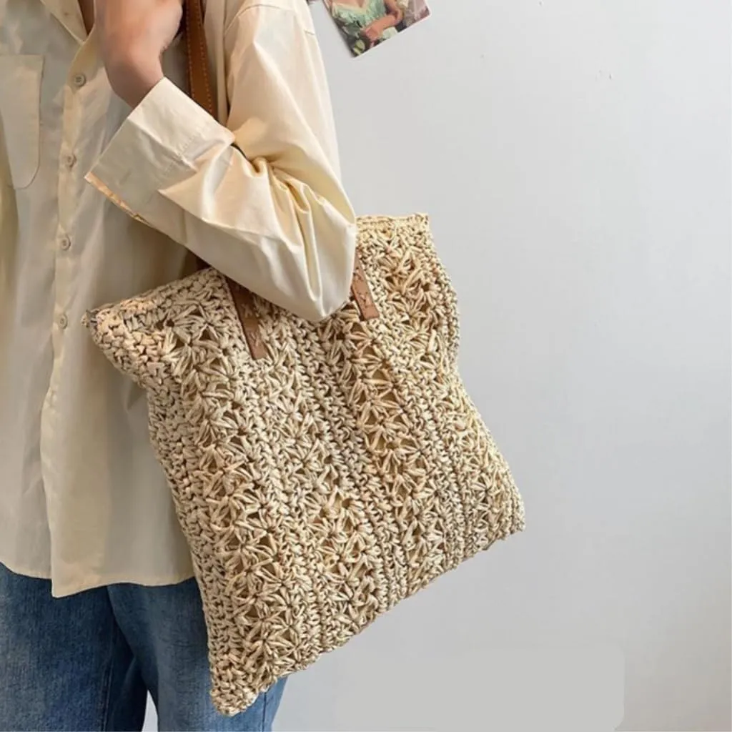 Large capacity Bag Simple Hollow - out Straw Tote Bag: Encounter Leisure Time Ladies shoulder Bag
