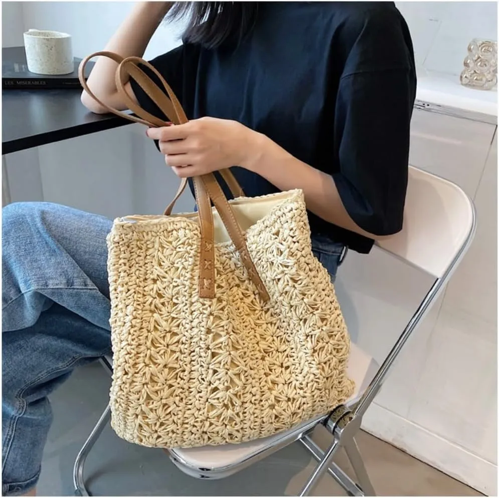 Large capacity Bag Simple Hollow - out Straw Tote Bag: Encounter Leisure Time Ladies shoulder Bag