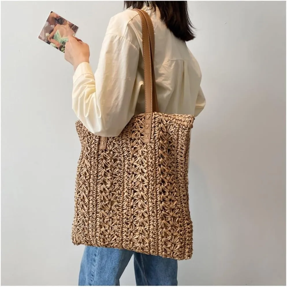 Large capacity Bag Simple Hollow - out Straw Tote Bag: Encounter Leisure Time Ladies shoulder Bag