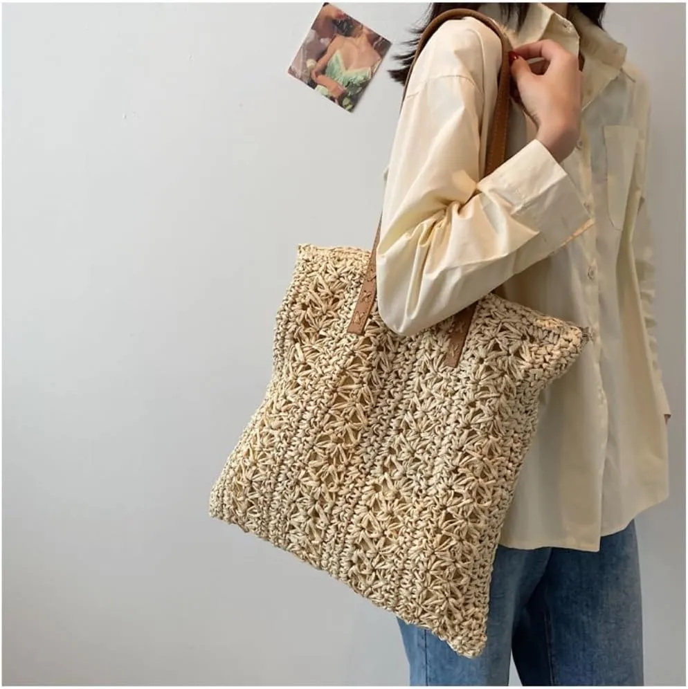 Large capacity Bag Simple Hollow - out Straw Tote Bag: Encounter Leisure Time Ladies shoulder Bag
