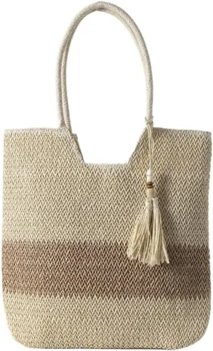 Large capacity Bag Woven Straw Bag All-match Spring And Summer One-shoulder Seaside Beach Bag Tote Bag Ladies shoulder Bag(White)