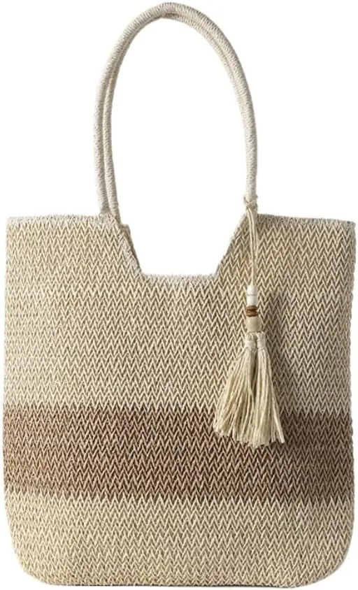 Large capacity Bag Woven Straw Bag All-match Spring And Summer One-shoulder Seaside Beach Bag Tote Bag Ladies shoulder Bag(White)