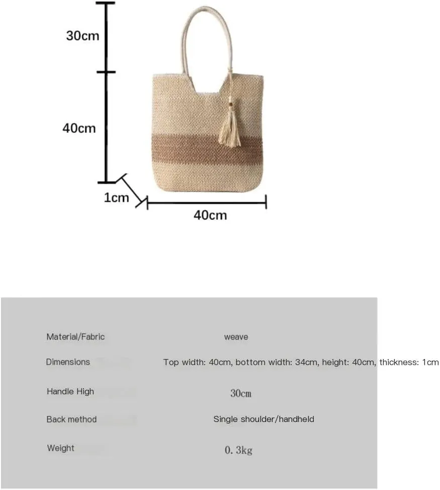 Large capacity Bag Woven Straw Bag All-match Spring And Summer One-shoulder Seaside Beach Bag Tote Bag Ladies shoulder Bag(White)