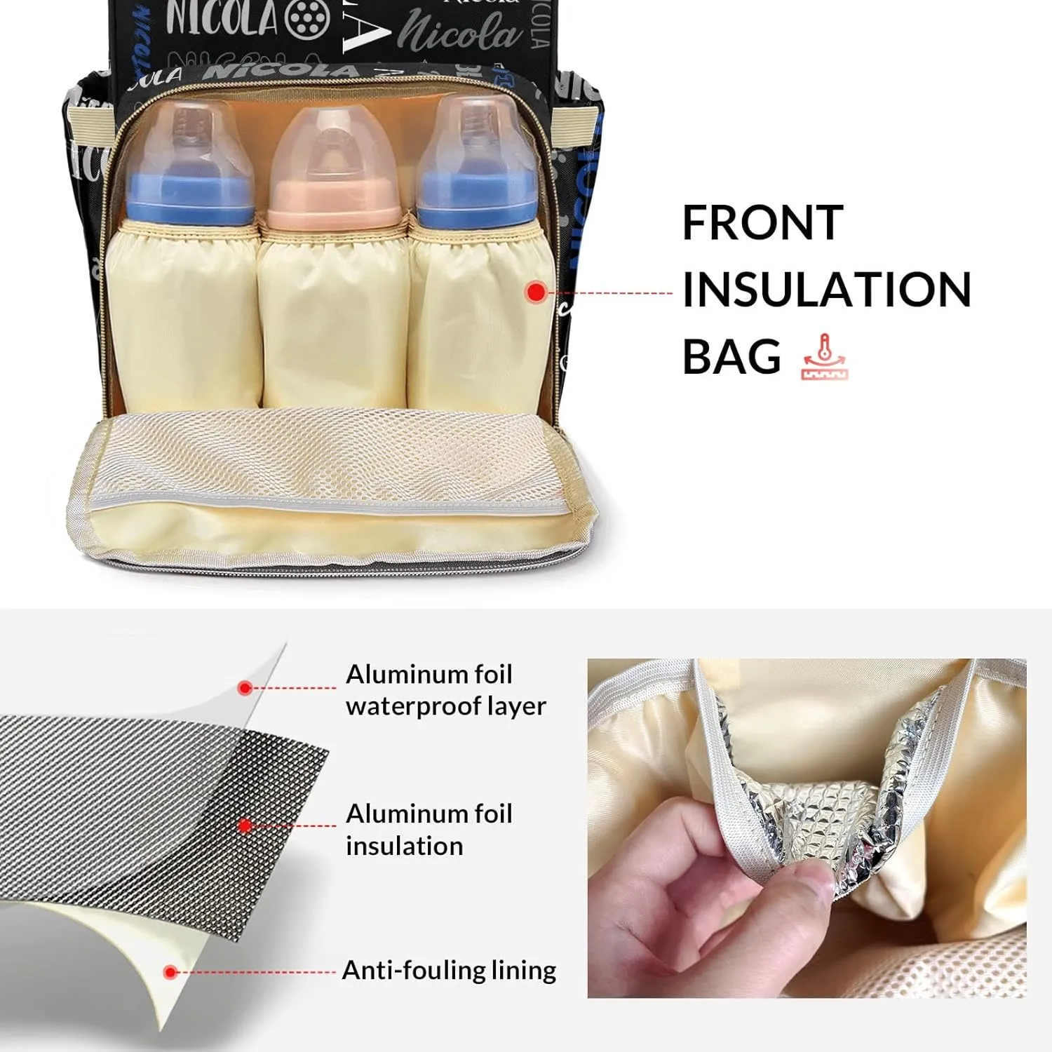 Large Capacity Custom Diaper Bag with Name, Multifunction Personalized Diaper Bag Backpack for Baby Girl Boy, Fashion Shoulder Bag Waterproof Casual Daypack Travel Backpack for Mom