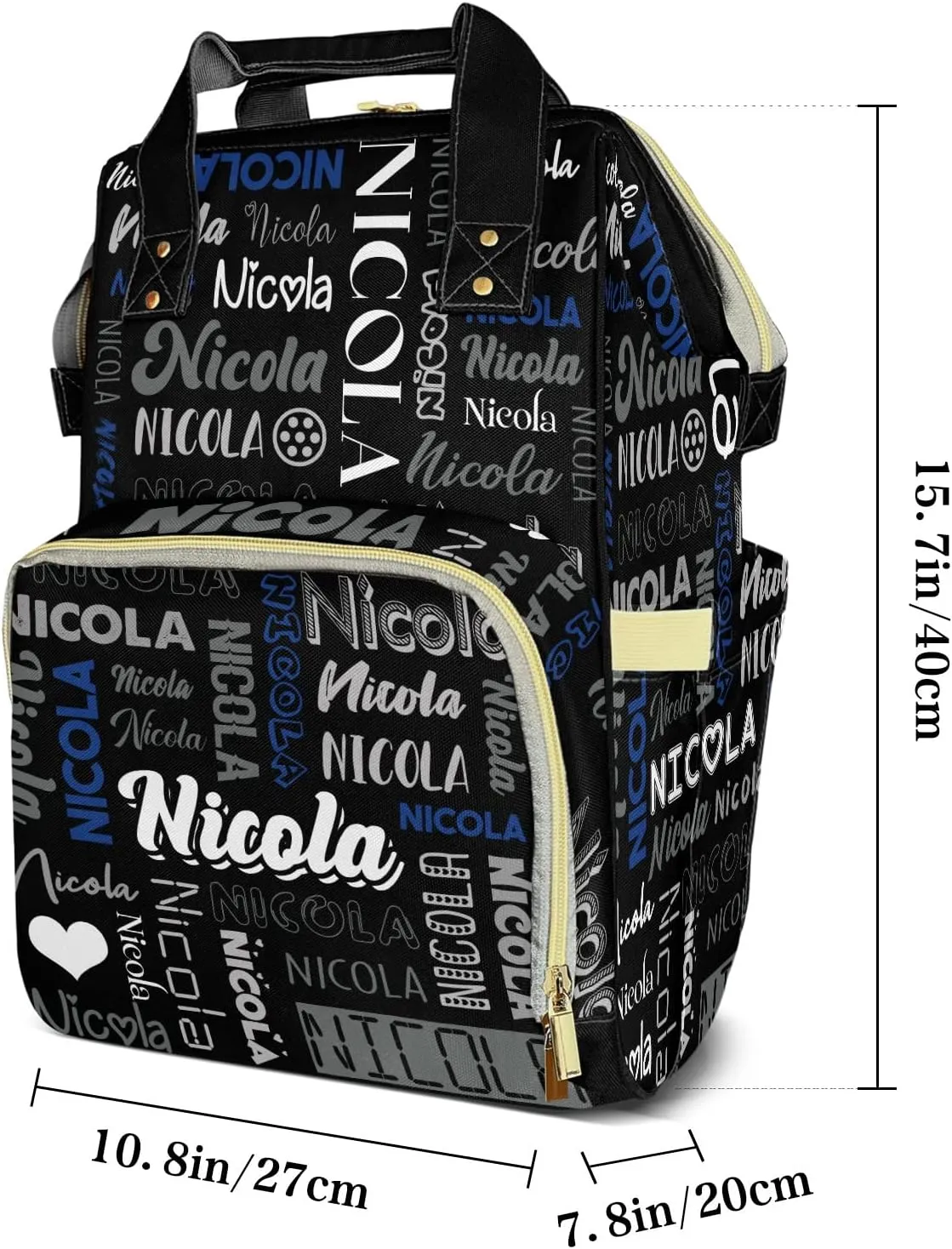 Large Capacity Custom Diaper Bag with Name, Multifunction Personalized Diaper Bag Backpack for Baby Girl Boy, Fashion Shoulder Bag Waterproof Casual Daypack Travel Backpack for Mom