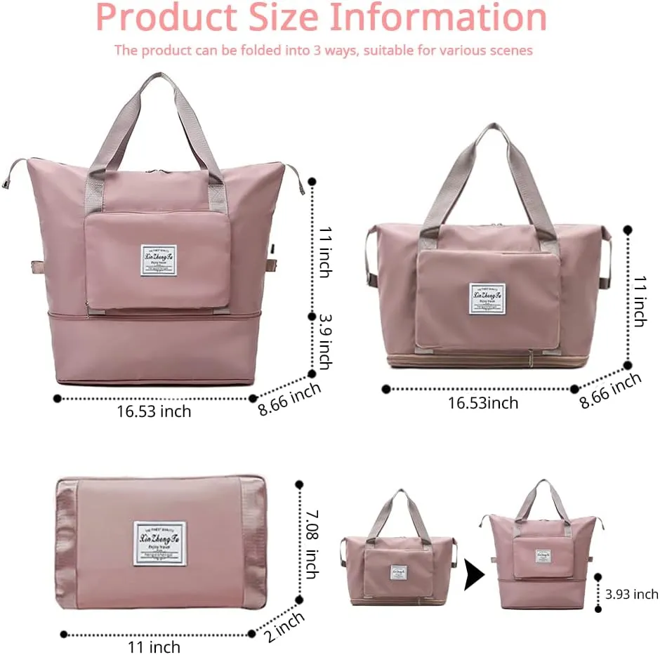 Large Capacity Foldable Travel Bag, Expandable Waterproof Carry on Bag, Dry and Wet Separation Spor Duffel Bags