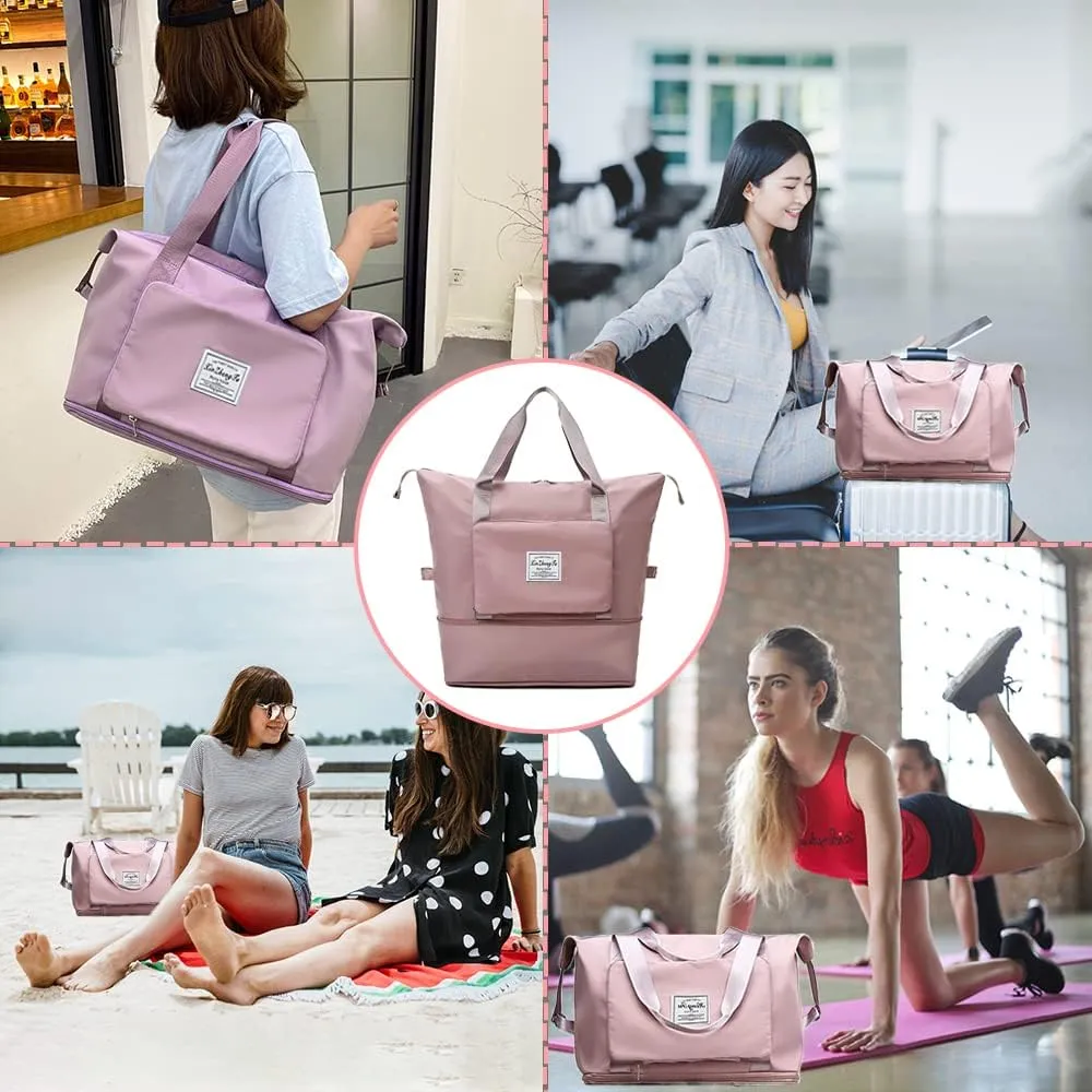 Large Capacity Foldable Travel Bag, Expandable Waterproof Carry on Bag, Dry and Wet Separation Spor Duffel Bags