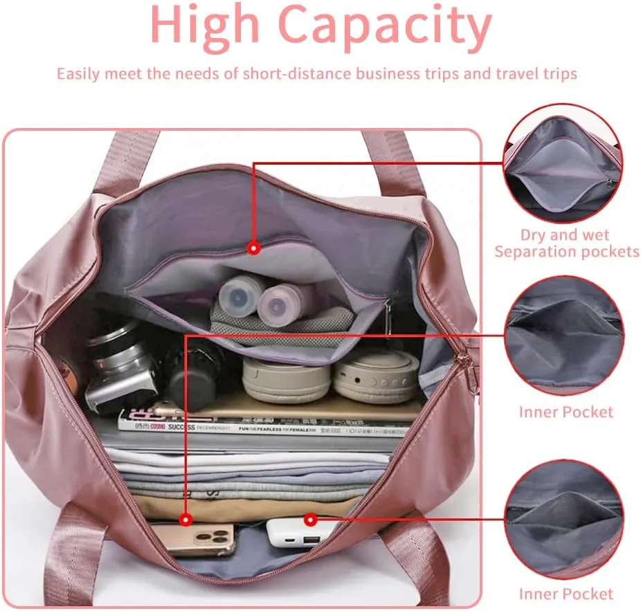 Large Capacity Foldable Travel Bag, Expandable Waterproof Carry on Bag, Dry and Wet Separation Spor Duffel Bags