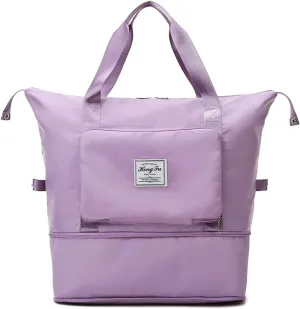 Large Capacity Folding Travel Bag, Foldable Travel Duffel Bag, Dry and Wet Separation Sports Portable Shoulder Bag, Travel Lightweight Waterproof Carry Luggage Bag（purple）