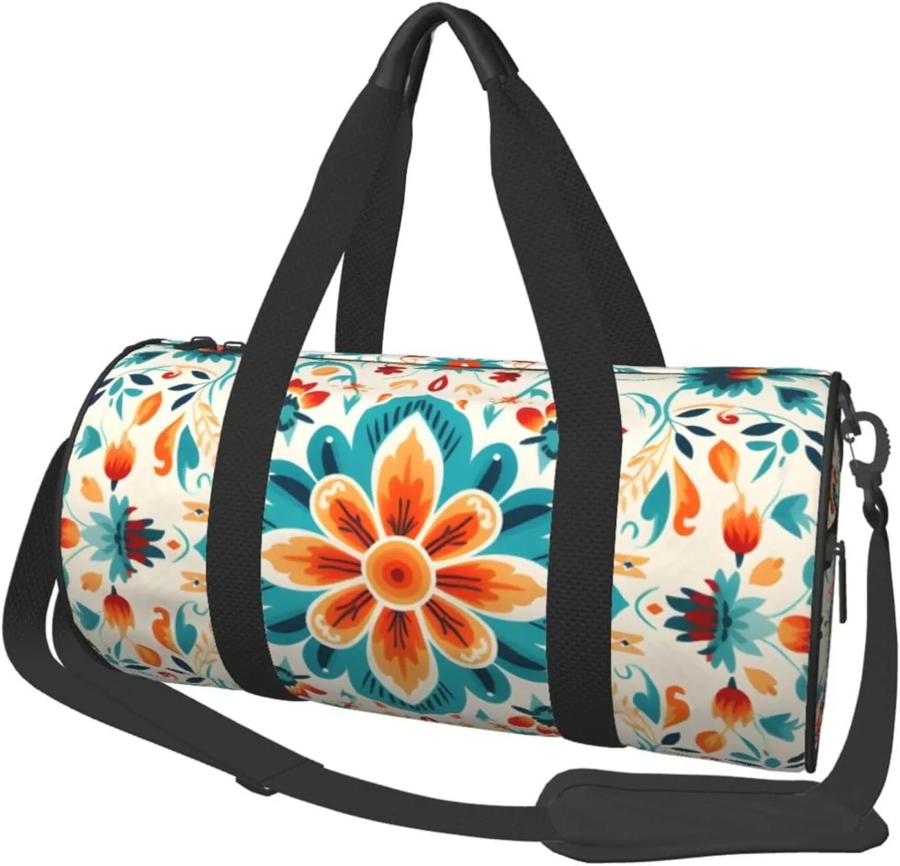 Large Capacity Travel Bag Symmetrical Flower Travel Duffle Bag with Adjustable Strap Foldable Sports Gym Bag for Men Women Carry On Luggage Weekend Bag