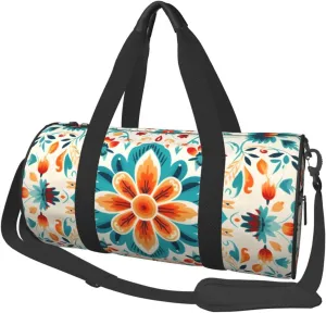 Large Capacity Travel Bag Symmetrical Flower Travel Duffle Bag with Adjustable Strap Foldable Sports Gym Bag for Men Women Carry On Luggage Weekend Bag