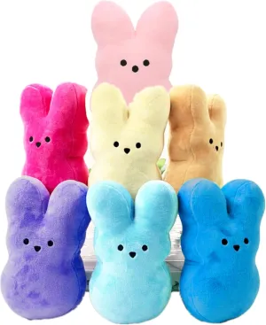 Large Easter Bunny Plush Toys Cute Rabbit Stuffed Animal Solid Color Easter Decorations Indoor Easter Basket Stuffers for Kids 10inch/20inch Available (10inch 7pcs)
