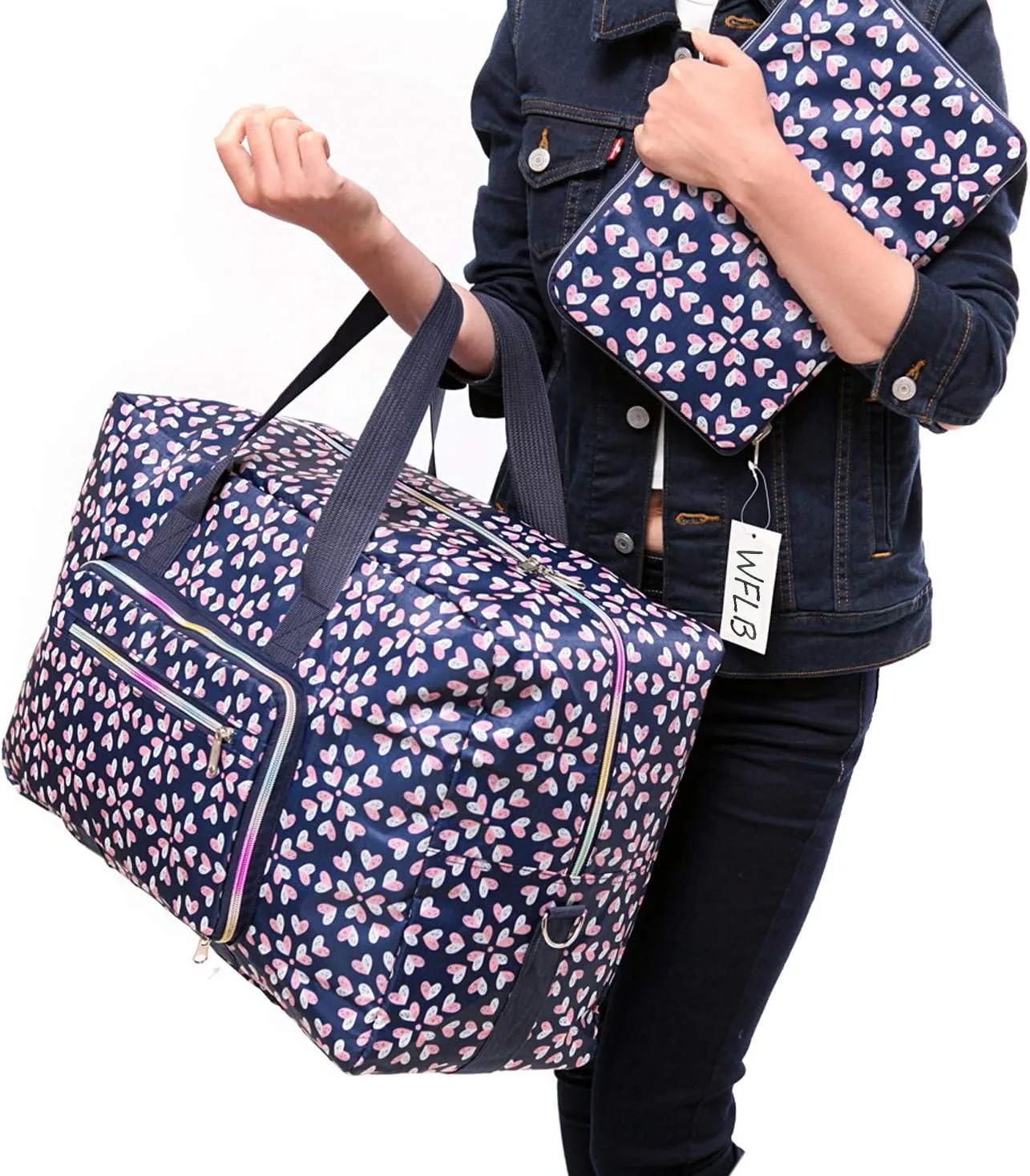 Large Foldable Travel Duffel Bag, Sports Tote Gym Bag For Women with Trolley Sleeve Weekender Overnight Carry On Checked Luggage Bag Hospital Bag Tote Shoulder Handbag Bag