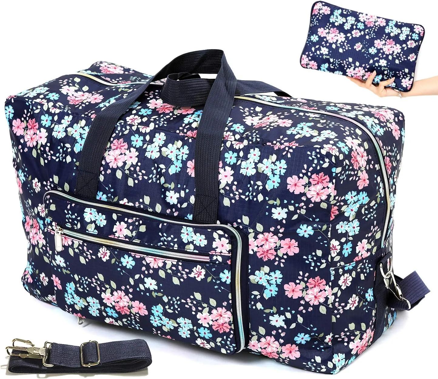 Large Foldable Travel Duffel Bag, Sports Tote Gym Bag For Women with Trolley Sleeve Weekender Overnight Carry On Checked Luggage Bag Hospital Bag Tote Shoulder Handbag Bag
