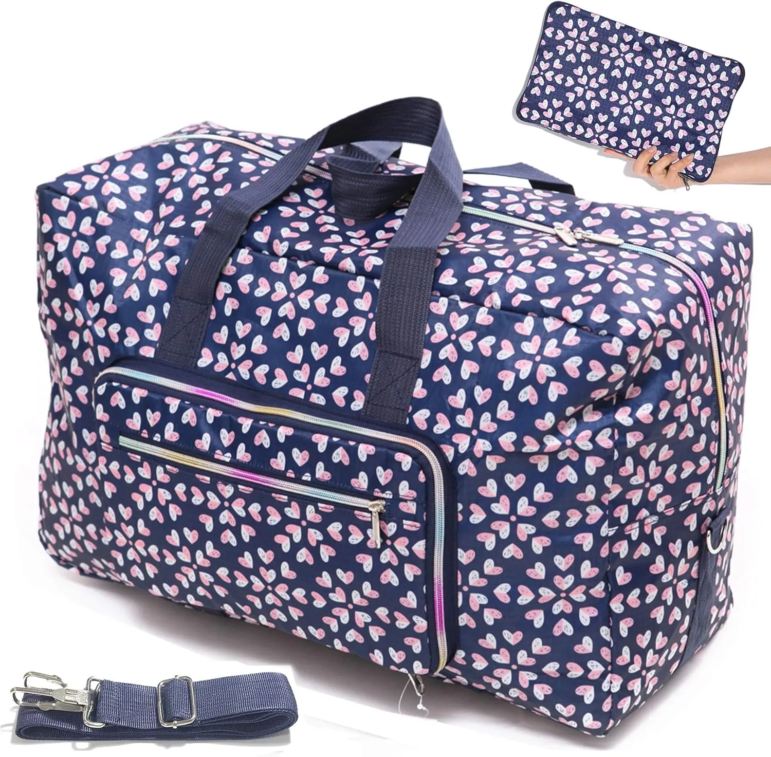 Large Foldable Travel Duffel Bag, Sports Tote Gym Bag For Women with Trolley Sleeve Weekender Overnight Carry On Checked Luggage Bag Hospital Bag Tote Shoulder Handbag Bag