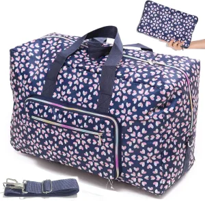 Large Foldable Travel Duffel Bag, Sports Tote Gym Bag For Women with Trolley Sleeve Weekender Overnight Carry On Checked Luggage Bag Hospital Bag Tote Shoulder Handbag Bag