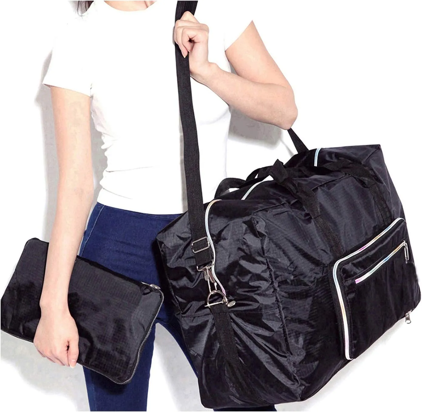 Large Foldable Travel Duffel Bag, Sports Tote Gym Bag For Women with Trolley Sleeve Weekender Overnight Carry On Checked Luggage Bag Hospital Bag Tote Shoulder Handbag Bag
