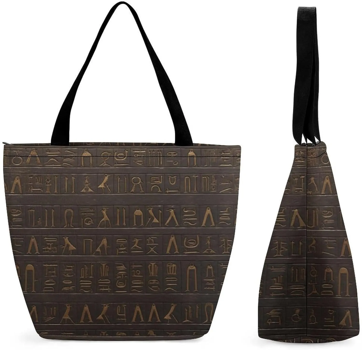 Large Grocery Bags Beach Tote Ancient Egyptian Hieroglyph Shopping Bag for Women Shoulder Bag for Travel Work Handbag