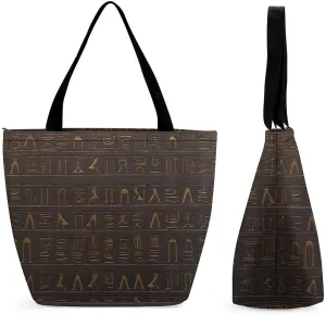 Large Grocery Bags Beach Tote Ancient Egyptian Hieroglyph Shopping Bag for Women Shoulder Bag for Travel Work Handbag