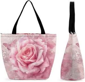 Large Grocery Bags Beach Tote Delicate Peach Butterfly Shopping Bag for Women Shoulder Bag for Travel Work Handbag