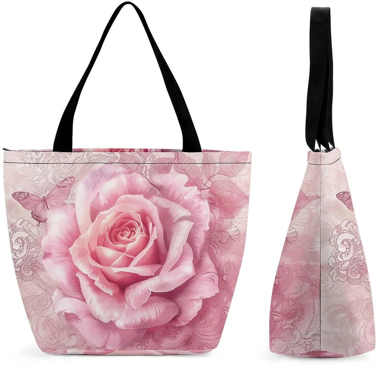 Large Grocery Bags Beach Tote Delicate Peach Butterfly Shopping Bag for Women Shoulder Bag for Travel Work Handbag