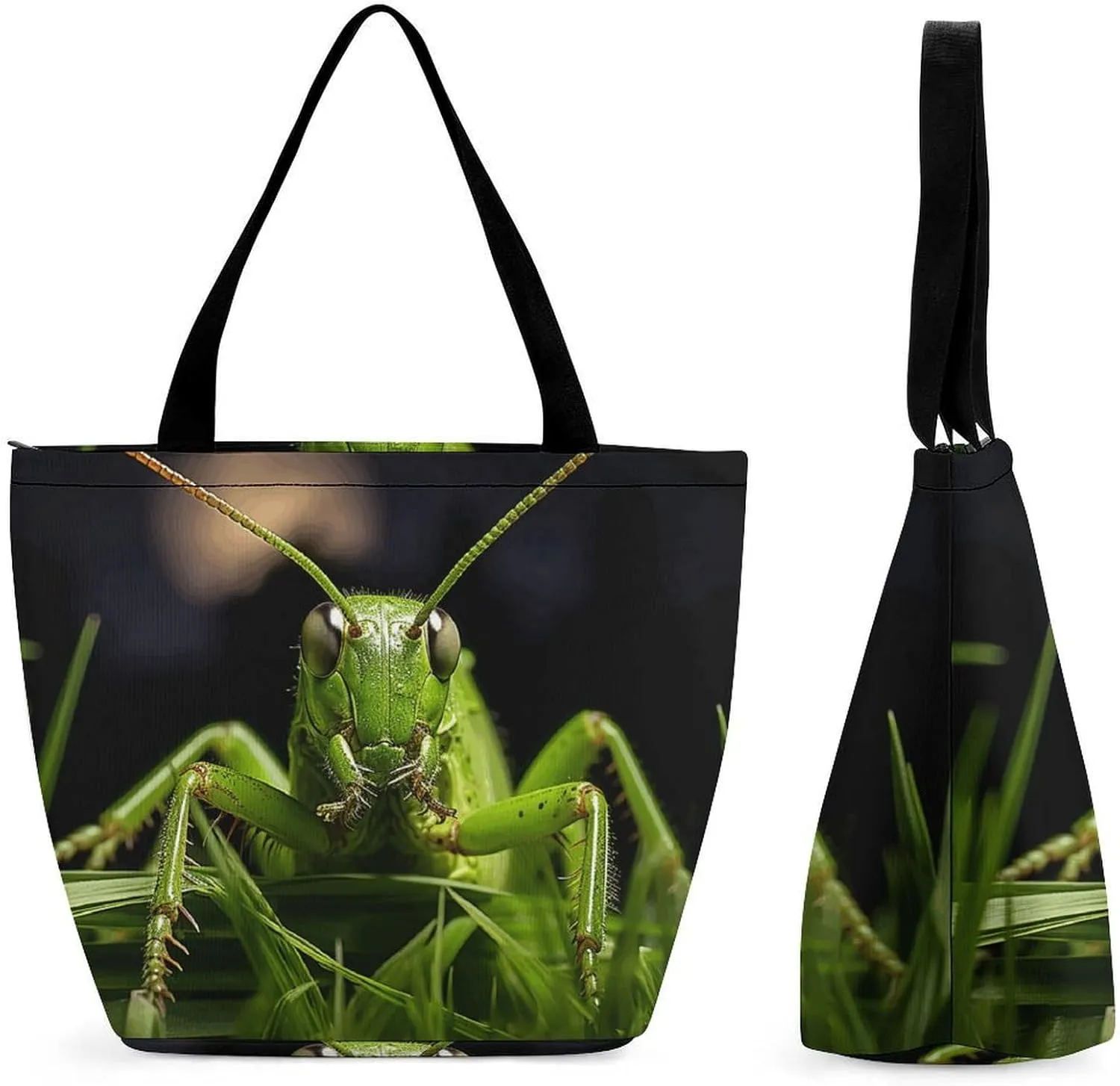 Large Grocery Bags Beach Tote Grasshopper on Grass Shopping Bag for Women Shoulder Bag for Travel Work Handbag
