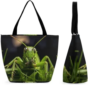 Large Grocery Bags Beach Tote Grasshopper on Grass Shopping Bag for Women Shoulder Bag for Travel Work Handbag