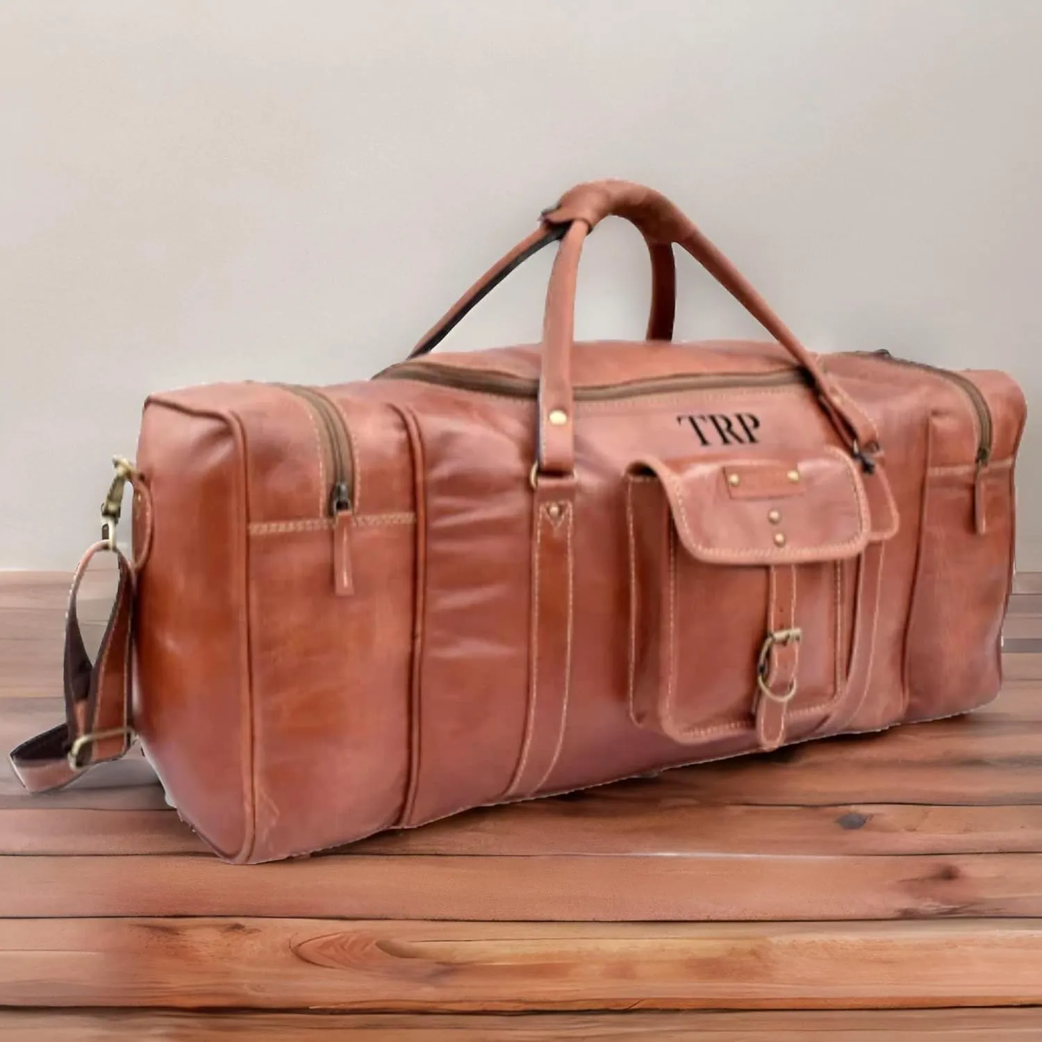 Large Leather 32 Inch Luggage Handmade Duffel Bag Carryall Weekender Travel Overnight Gym Sports Carry On Duffel Bag For Men And Women (24 inch) (32 inch)