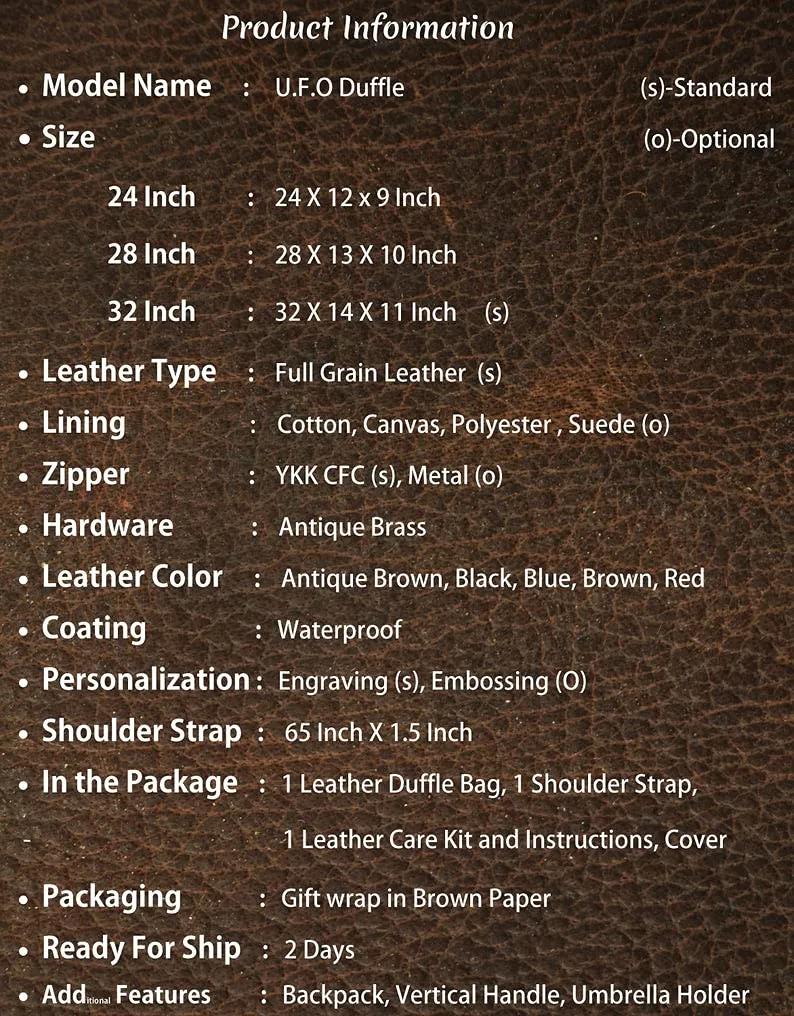 Large Leather 32 Inch Luggage Handmade Duffel Bag Carryall Weekender Travel Overnight Gym Sports Carry On Duffel Bag For Men And Women (24 inch) (32 inch)