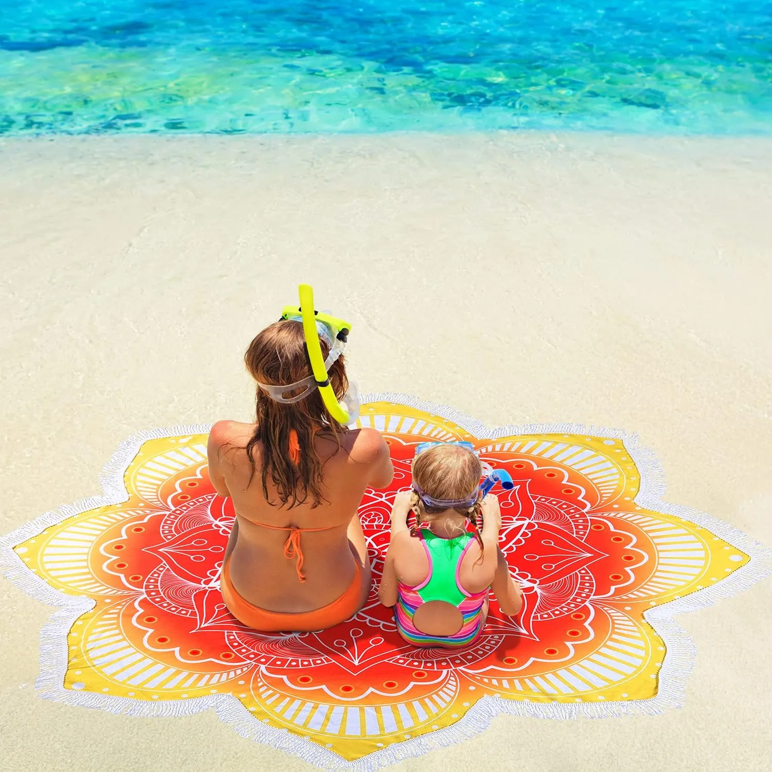 Large Microfiber Boho Mandala Beach Towel Round Bohemian Beach Blanket Hippie Indian Throw Blanket Beach Tapestry Sand Free Quick Dry Yoga Picnic Mat Wall Decor Circle Tablecloth Tassels,59'',Red