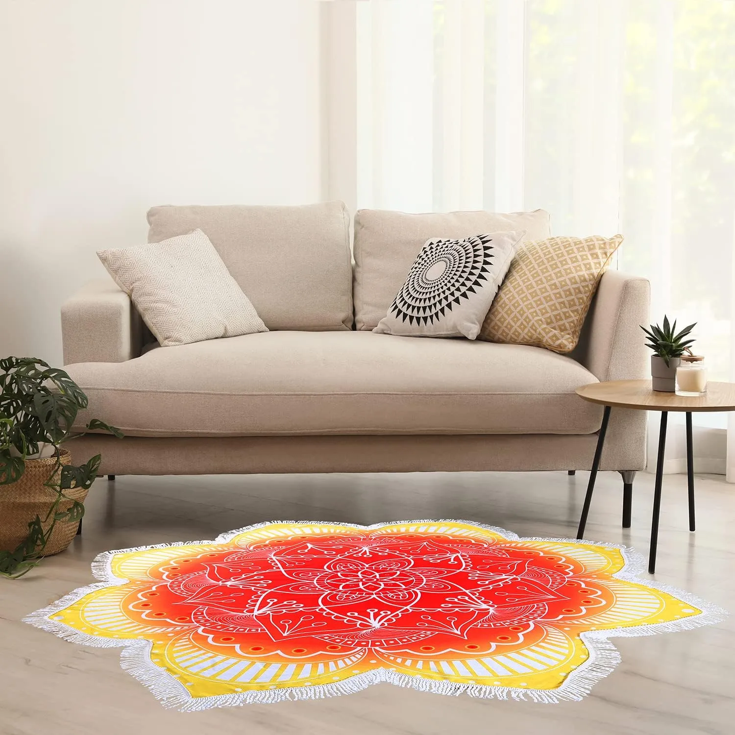 Large Microfiber Boho Mandala Beach Towel Round Bohemian Beach Blanket Hippie Indian Throw Blanket Beach Tapestry Sand Free Quick Dry Yoga Picnic Mat Wall Decor Circle Tablecloth Tassels,59'',Red