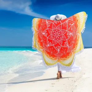 Large Microfiber Boho Mandala Beach Towel Round Bohemian Beach Blanket Hippie Indian Throw Blanket Beach Tapestry Sand Free Quick Dry Yoga Picnic Mat Wall Decor Circle Tablecloth Tassels,59'',Red