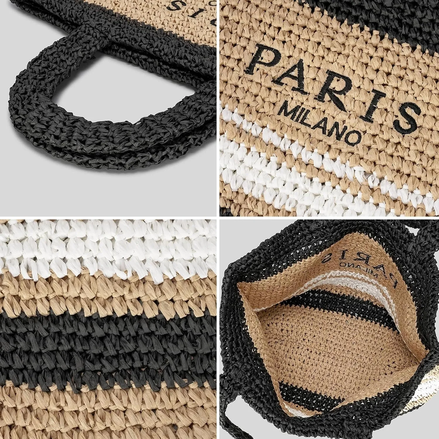 Large Straw Beach Bag for Women Summer Woven Shoulder Tote Bag Straw Purses and Handbags for Vacation