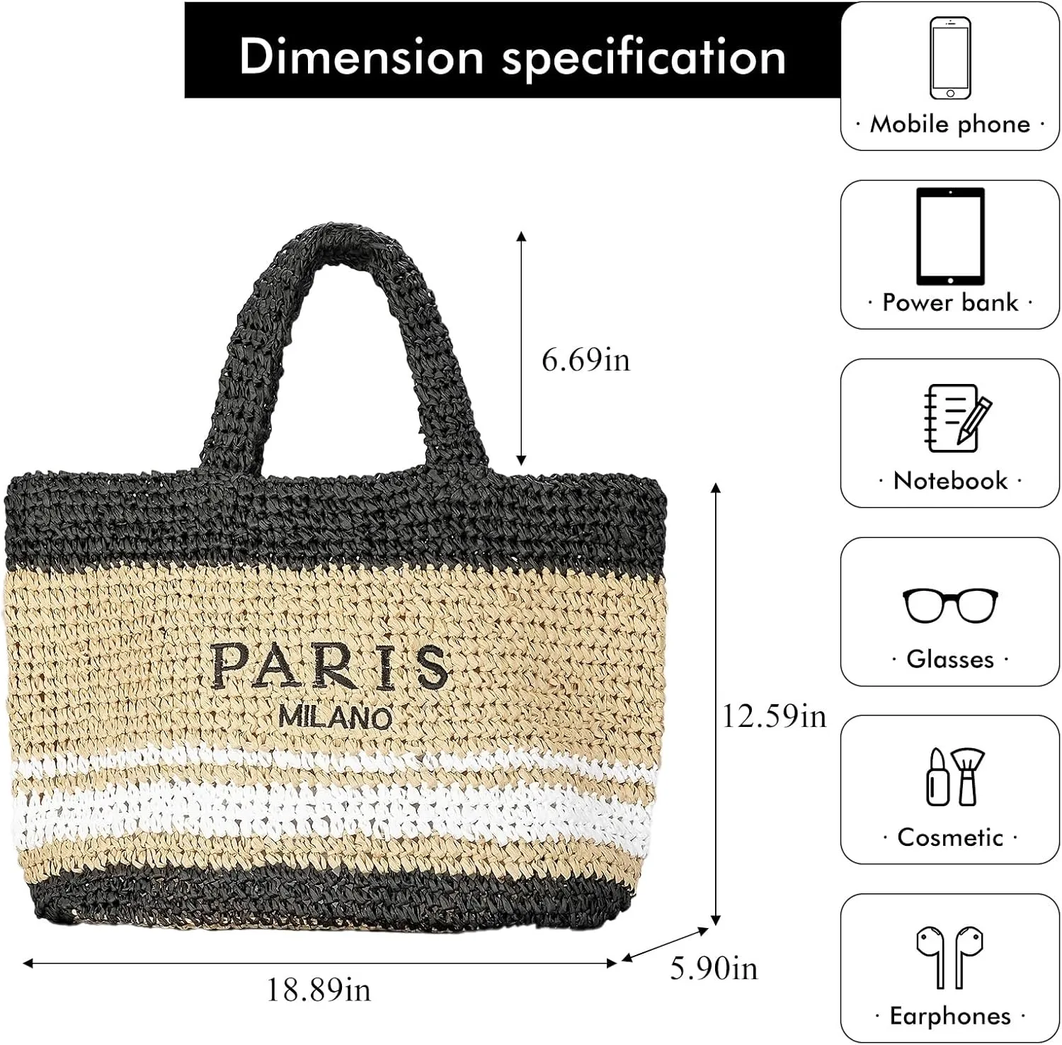 Large Straw Beach Bag for Women Summer Woven Shoulder Tote Bag Straw Purses and Handbags for Vacation
