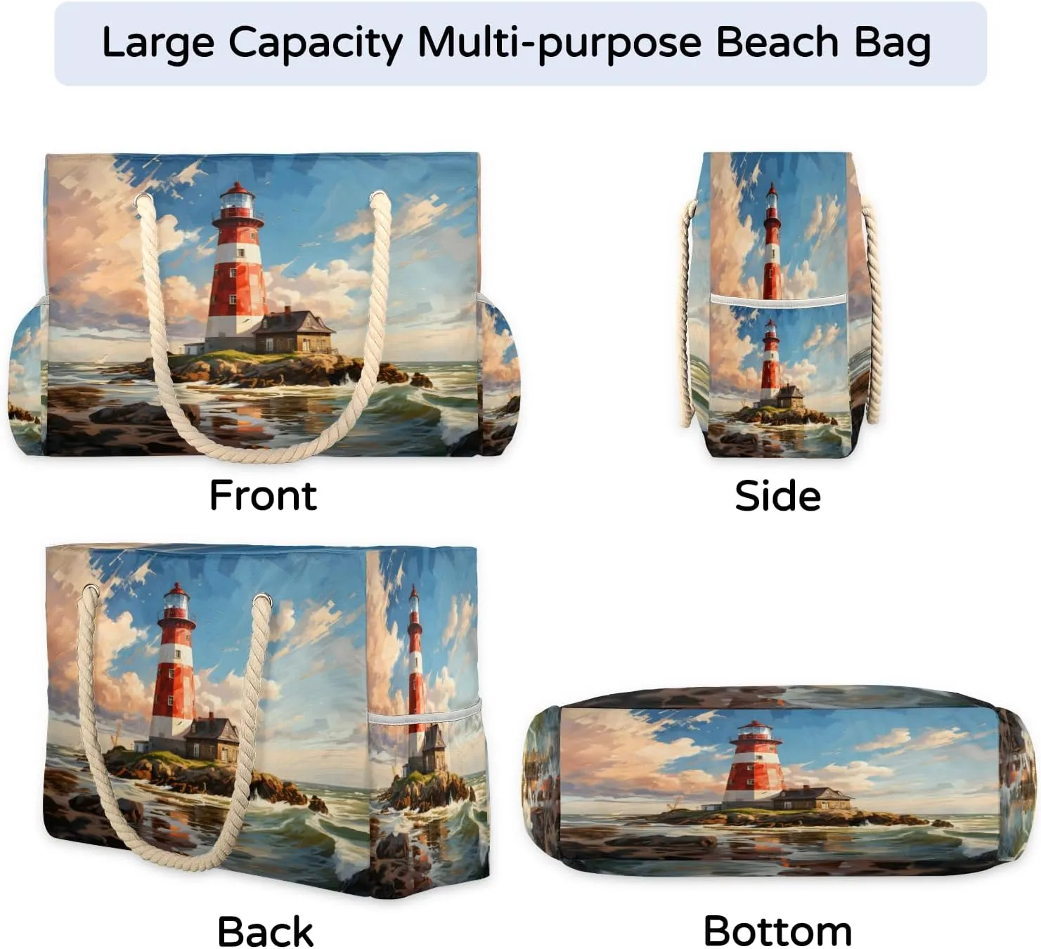 Large Tote Beach Bags for Women with Zipper Waterproof Sandproof Swim Pool Grocery Gym Travel Bag