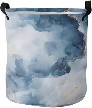 Laundry Baskets Elegant Blue Gold Granite Texture, Collapsible Laundry Hamper Dirty Clothes Basket with Handle, Storage Bag for Bathroom/Bedrooom Retro Abstract Ink Art