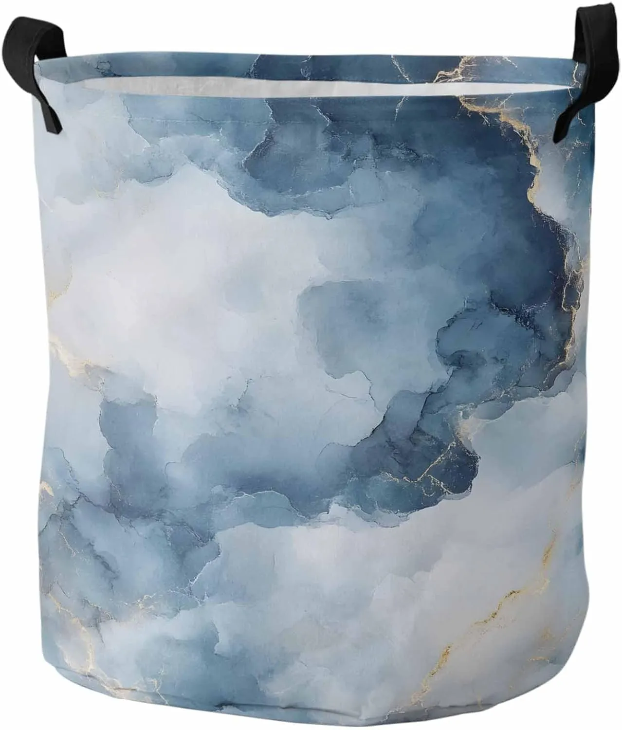 Laundry Baskets Elegant Blue Gold Granite Texture, Collapsible Laundry Hamper Dirty Clothes Basket with Handle, Storage Bag for Bathroom/Bedrooom Retro Abstract Ink Art
